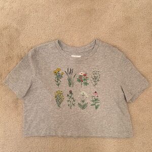 FLOWER PLANTS CROP TOP SHIRT COLSIE GRAY GREY SMALL